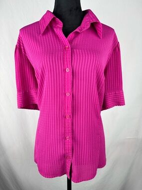 Sarah Bentley Bright Magenta Button-Front Collared Blouse